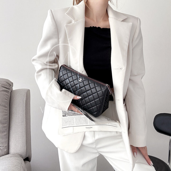 Chanel matelasse quilted clutch bag+chain