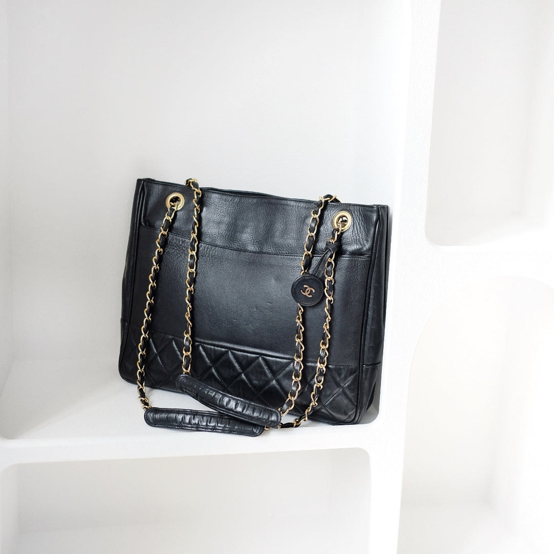 Chanel matelasse quilted black vintage shoulder tote