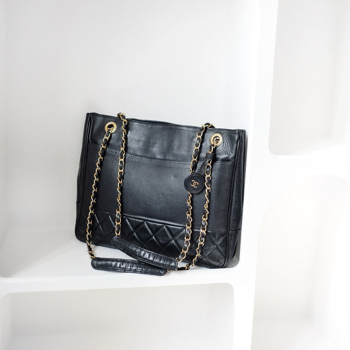 Chanel matelasse quilted black vintage shoulder tote