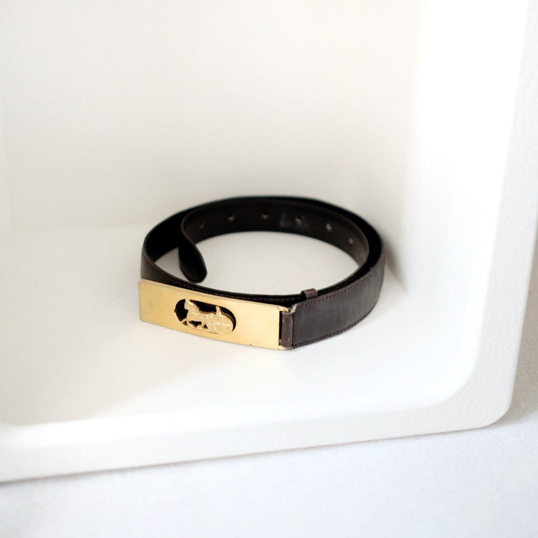 Celine vintage horse carriage leather belt brown