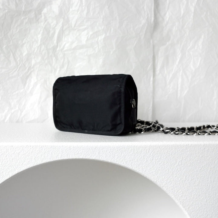 Prada nylon flap clutch+chain