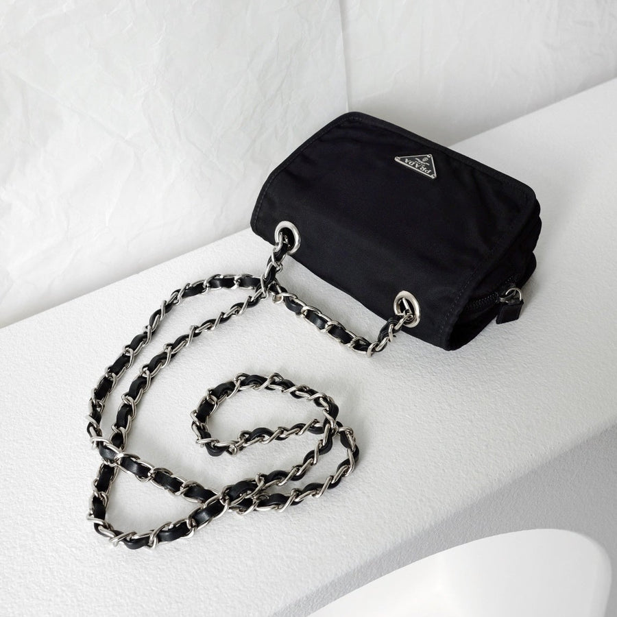 Prada nylon flap clutch+chain