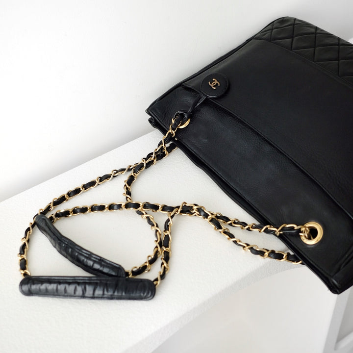 Chanel matelasse quilted black vintage shoulder tote