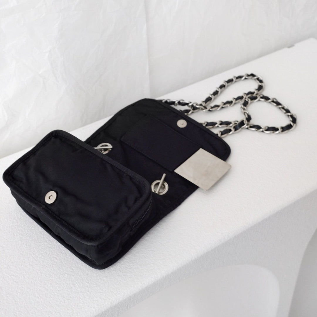 Prada nylon flap clutch+chain