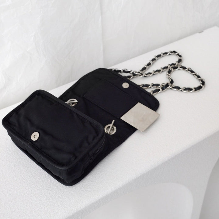 Prada nylon flap clutch+chain