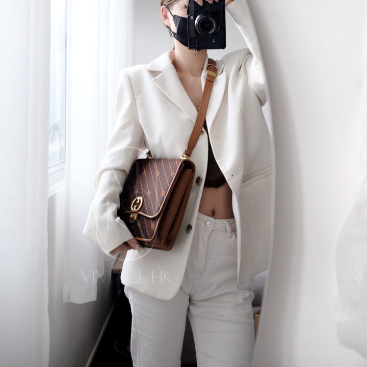 Gucci vintage canvas leather flap shoulder bag