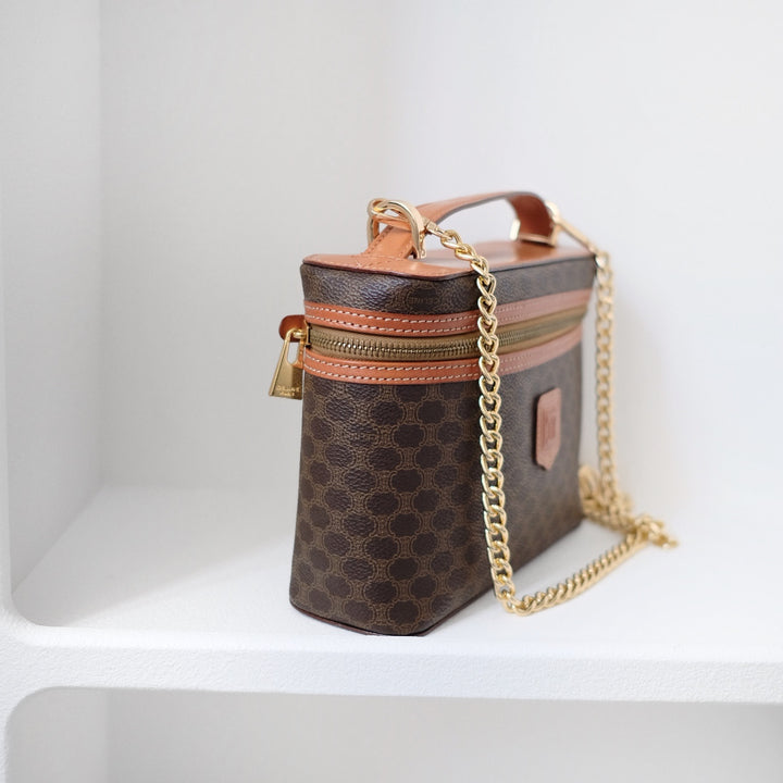 Celine macadam vanity brown coated canvas fabric cosmetic bag