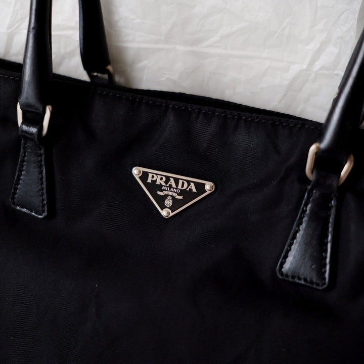 Prada vintage nylon and leather tote bag