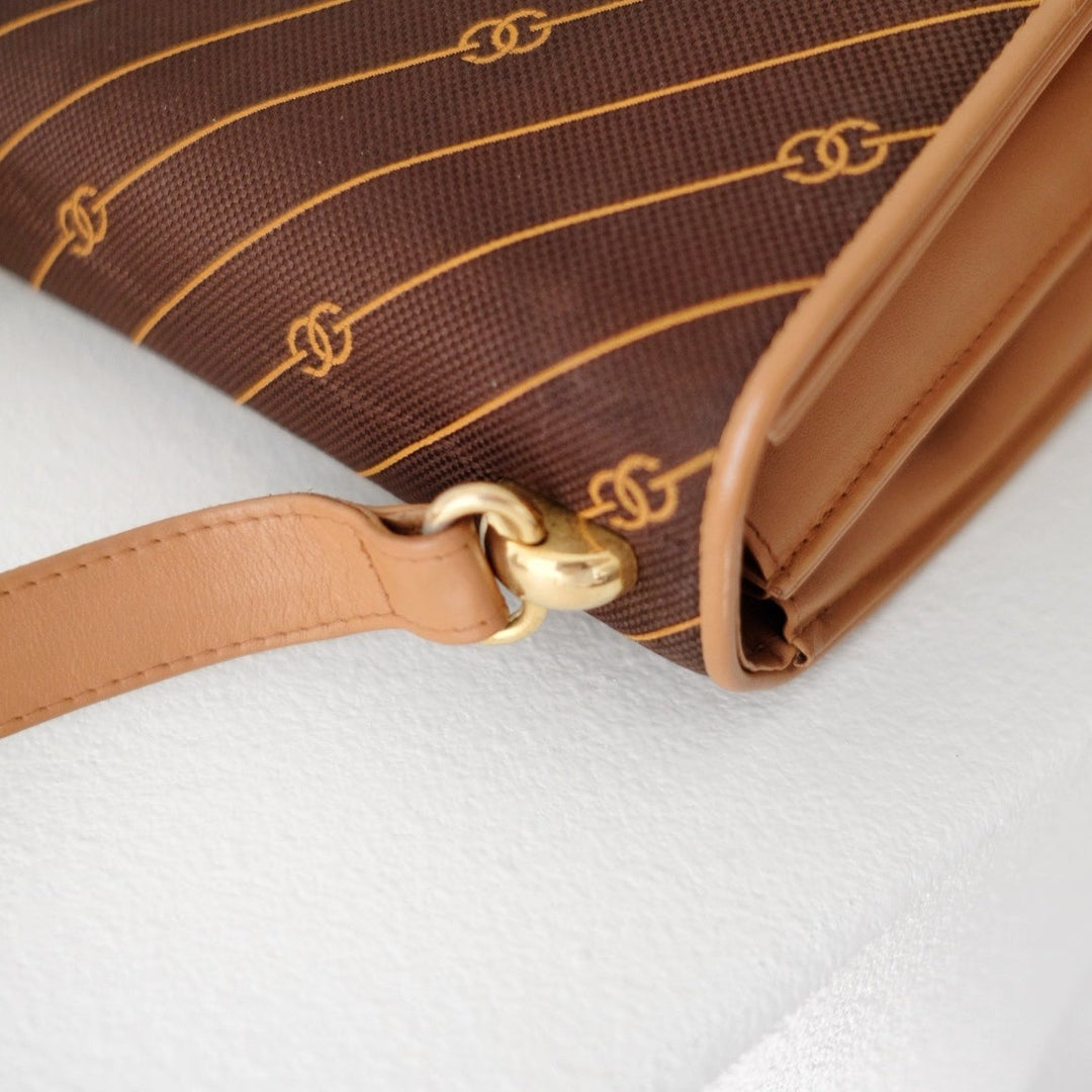 Gucci vintage canvas leather flap shoulder bag