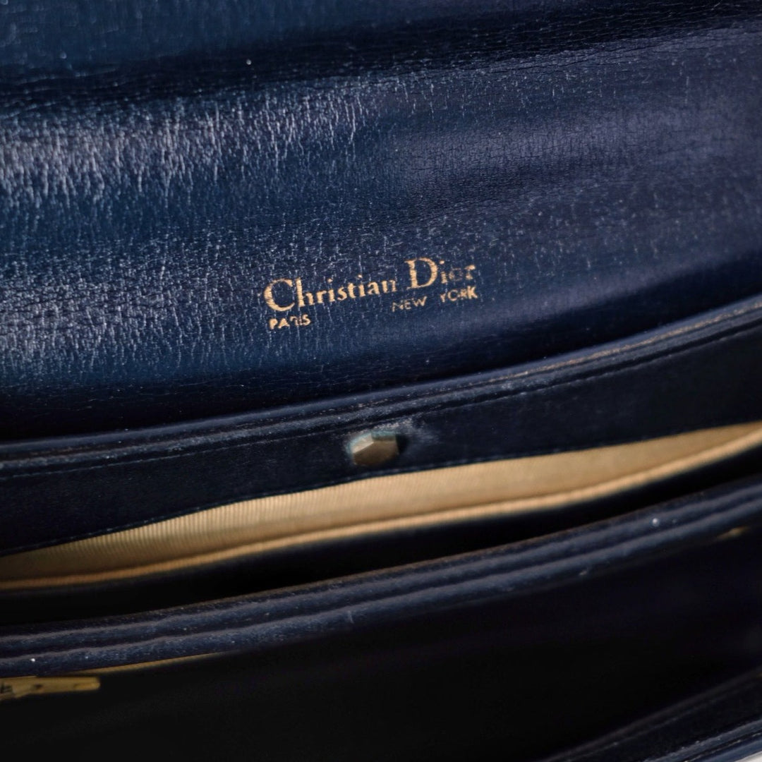 Dior trotteur dark navy cream leather jacquard handbag