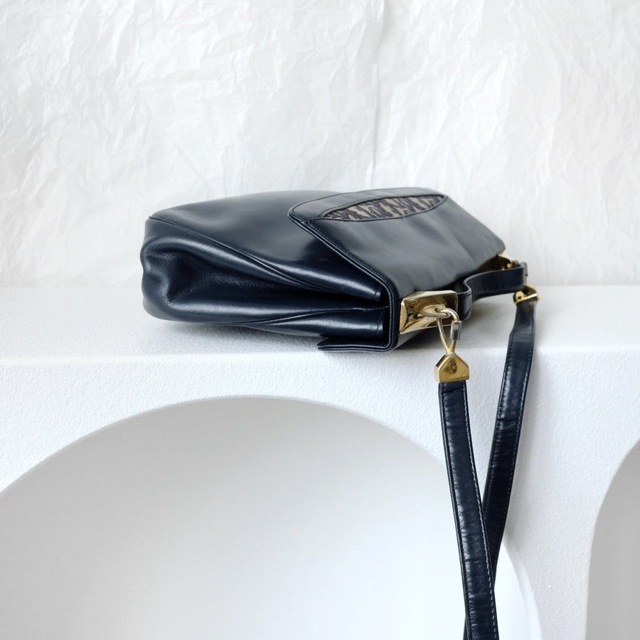 Dior trotteur dark navy cream leather jacquard handbag