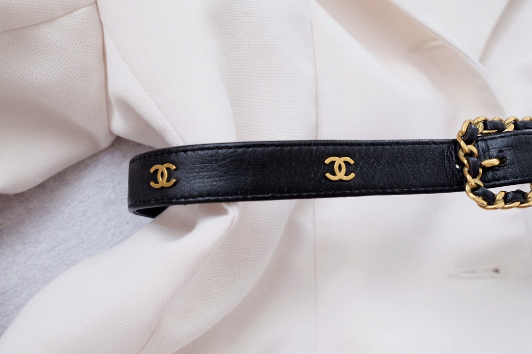 Chanel vintage cc logo leather belt black