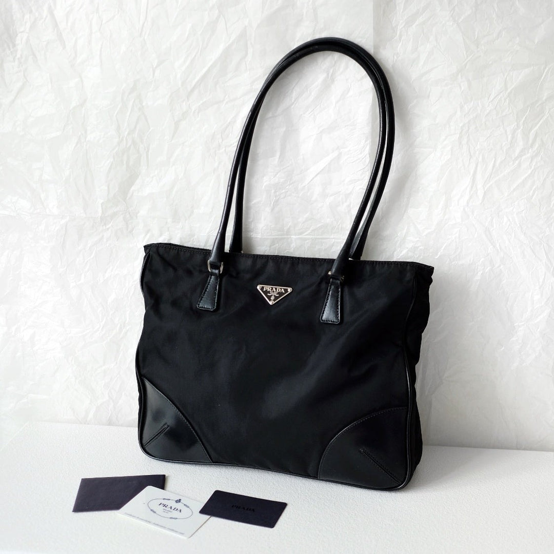 Prada vintage nylon and leather tote bag