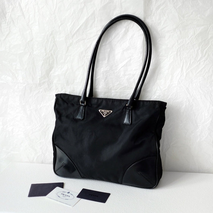 Prada vintage nylon and leather tote bag