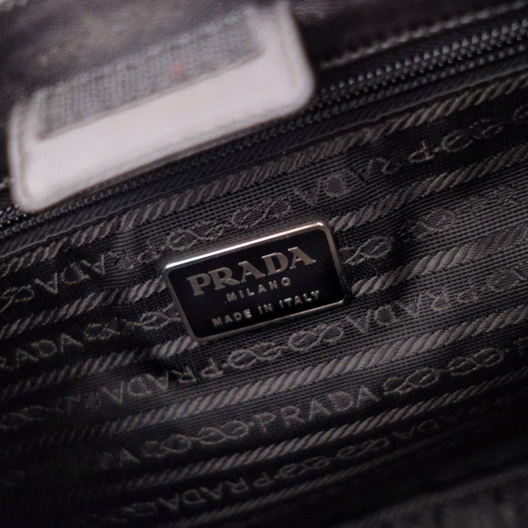 Prada metal strap side logo tote bag