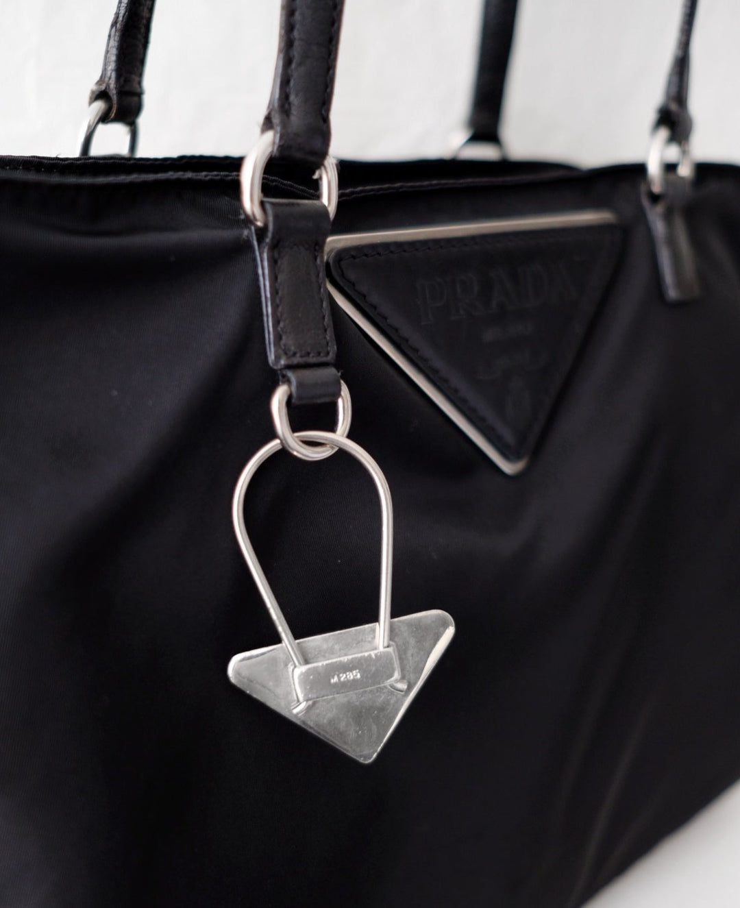 Prada nylon tote bag with keychain