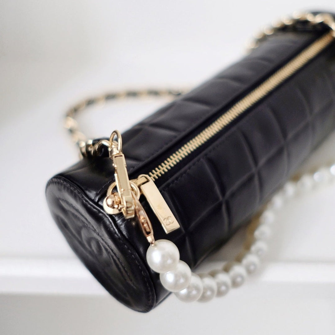 Chanel vintage chocolate bar cc cylinder bag