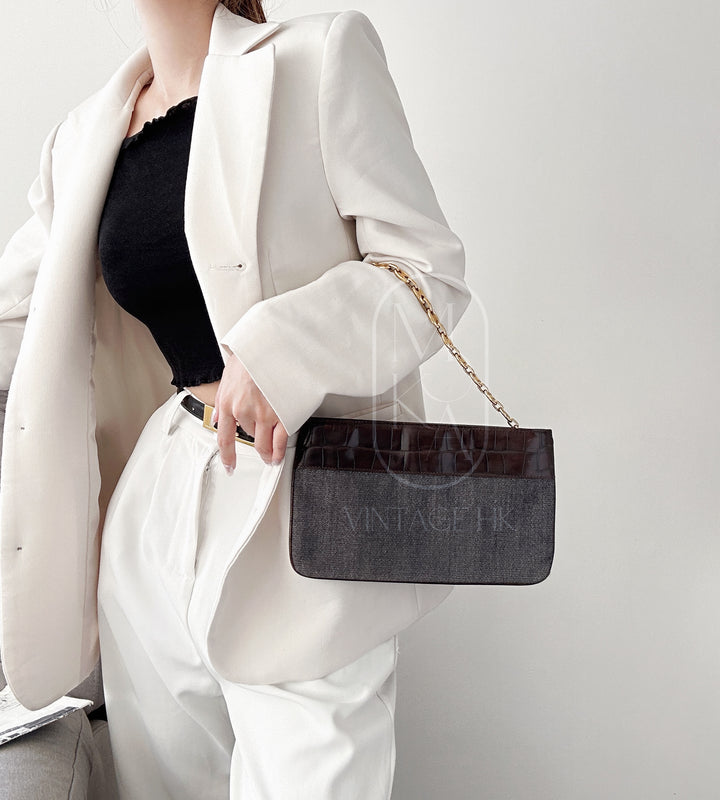 Celine vintage denim and leather chain bag