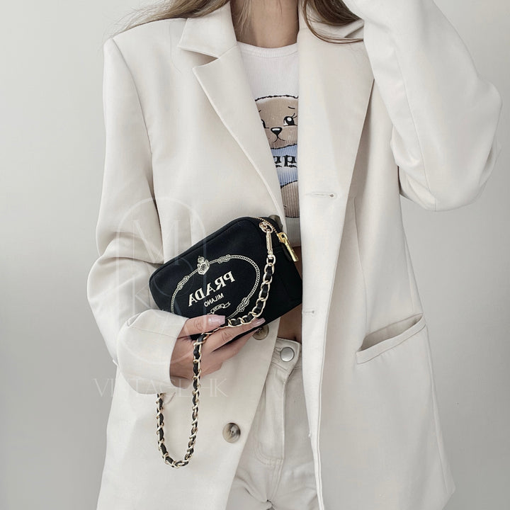 Prada denim clutch+chain