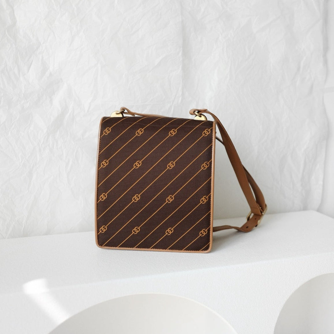 Gucci vintage canvas leather flap shoulder bag