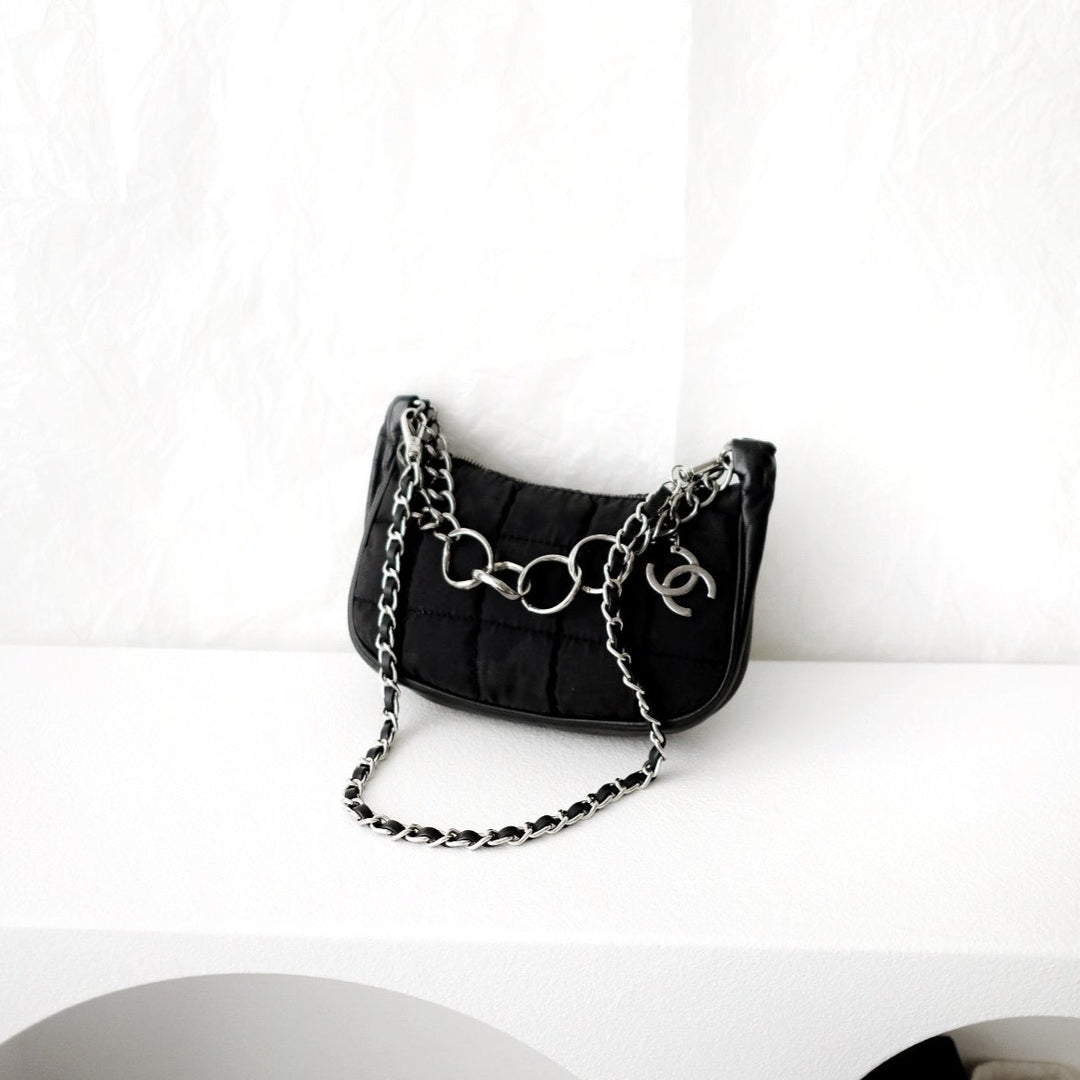 Chanel black chocolate bar nylon pochette