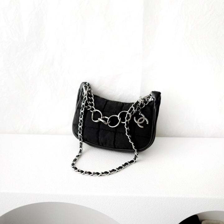 Chanel black chocolate bar nylon pochette