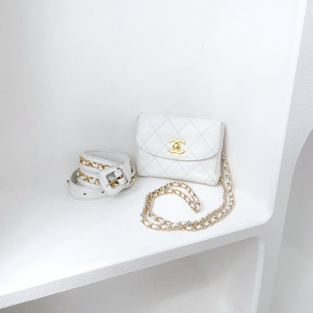 Chanel vintage quilted sheepskin CC belt bag