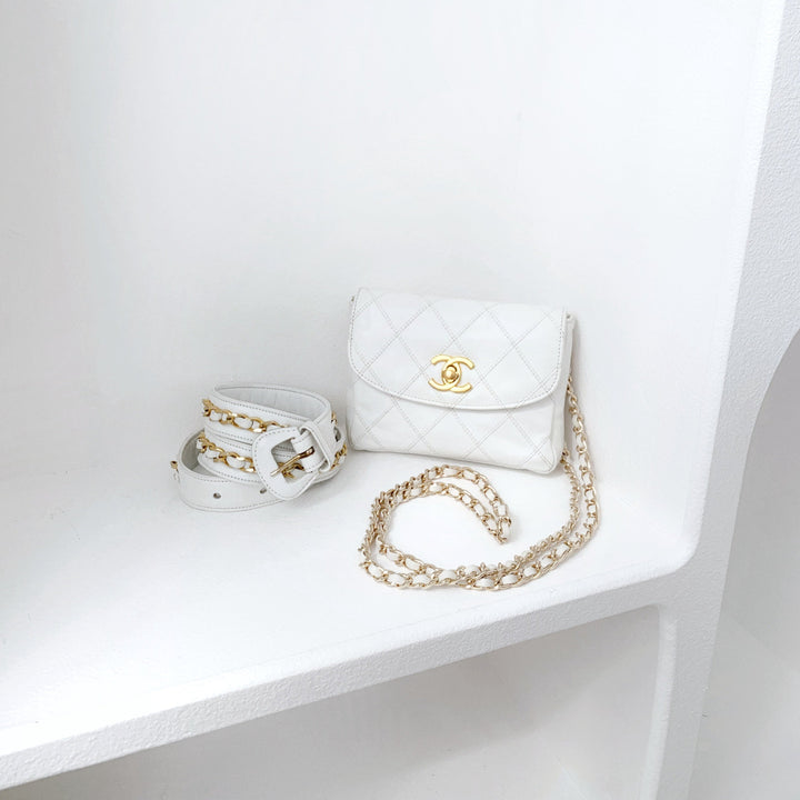 Chanel vintage quilted sheepskin CC belt bag