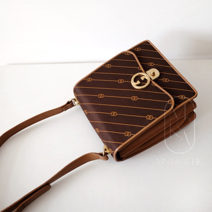 Gucci vintage canvas leather flap shoulder bag
