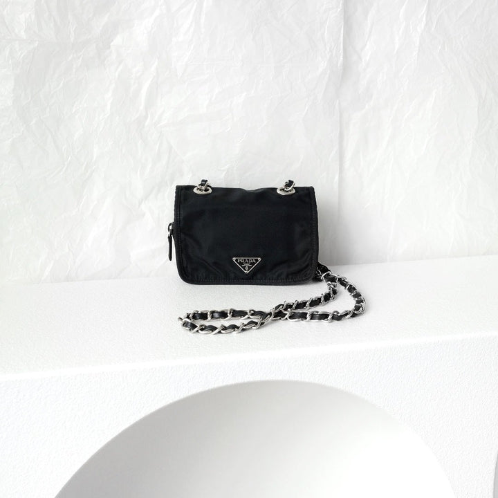 Prada nylon flap clutch+chain
