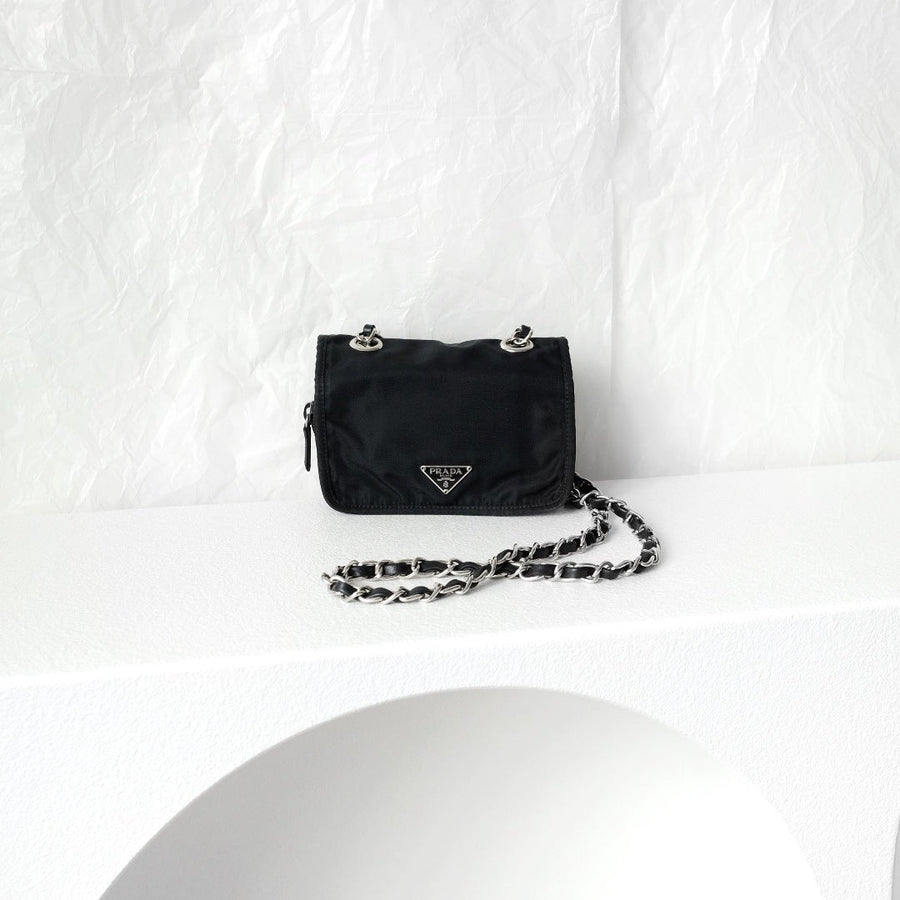 Prada nylon flap clutch+chain