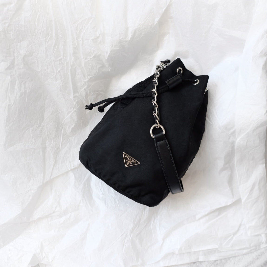 Prada nylon bucket bag +chain