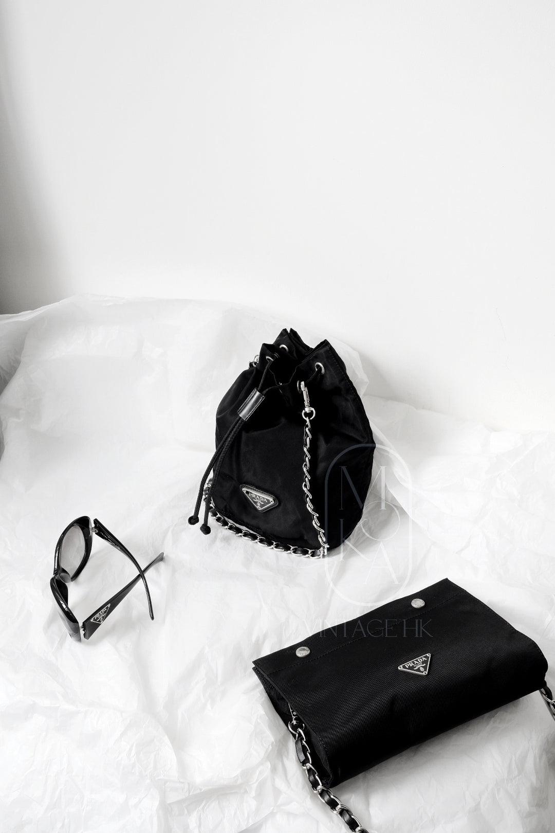 Pre order Prada nylon bucket bag +chain