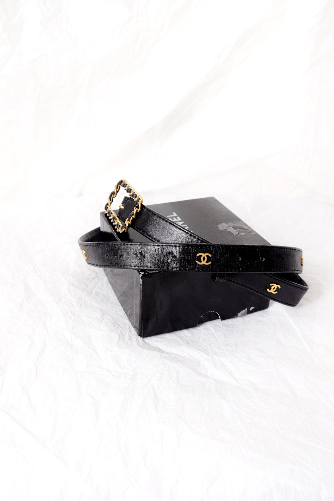 Chanel vintage cc logo leather belt black