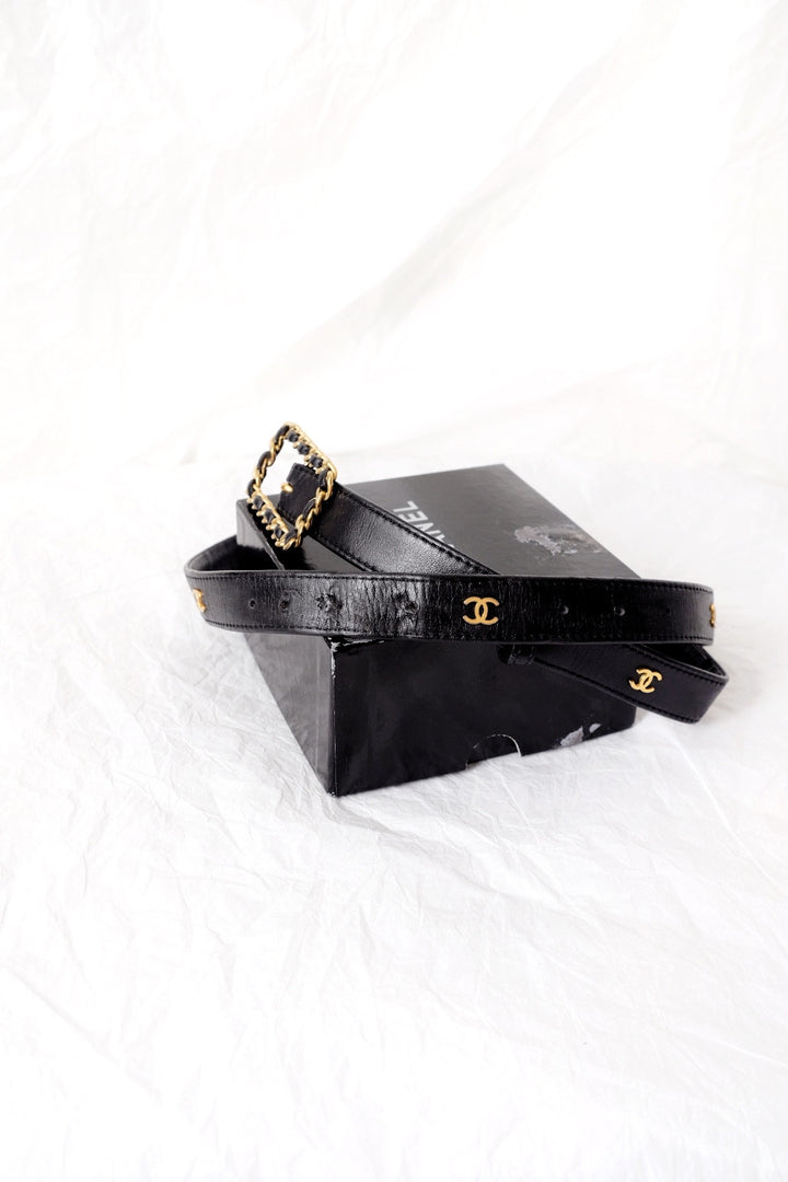 Chanel vintage cc logo leather belt black