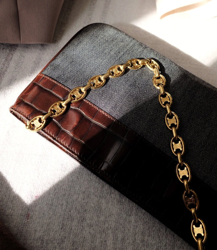 Celine vintage denim and leather chain bag