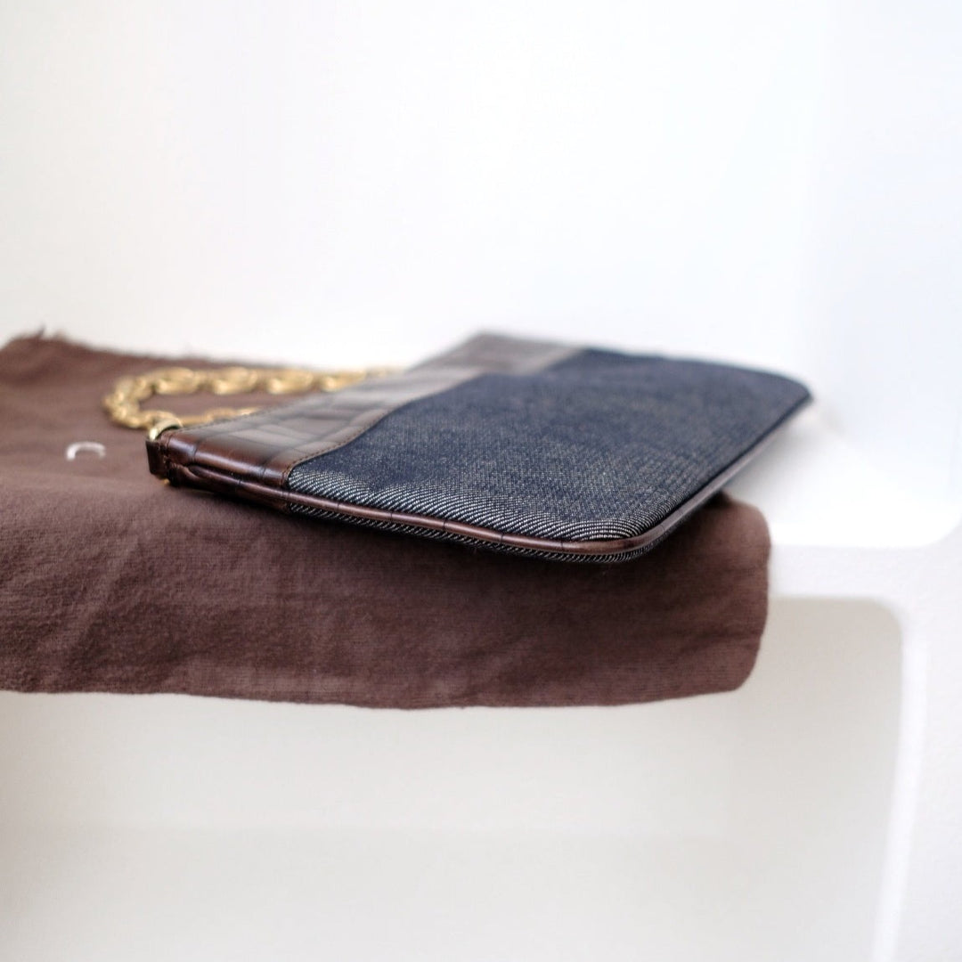 Celine vintage denim and leather chain bag