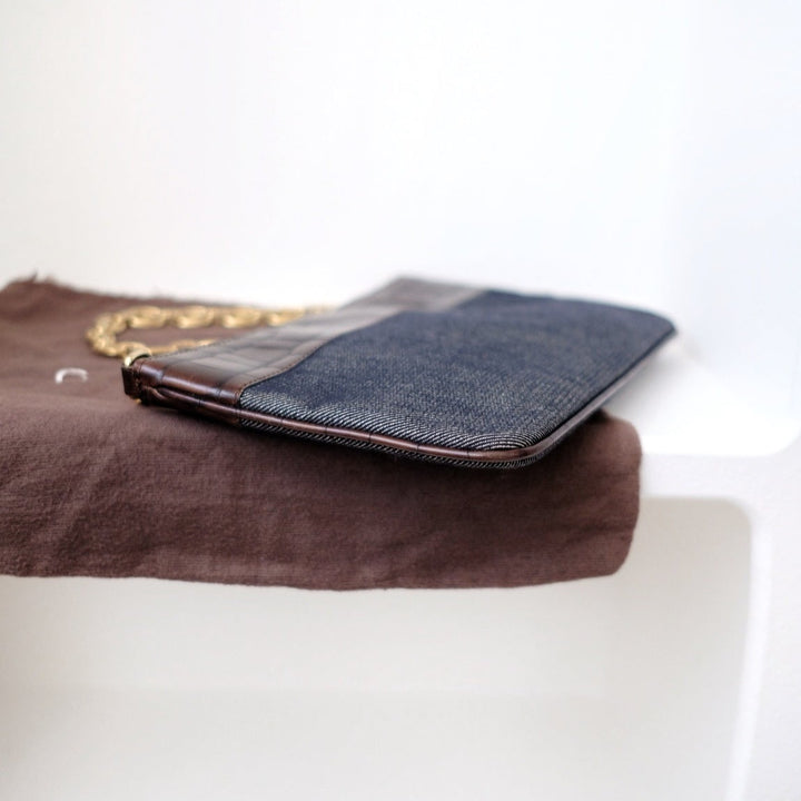 Celine vintage denim and leather chain bag