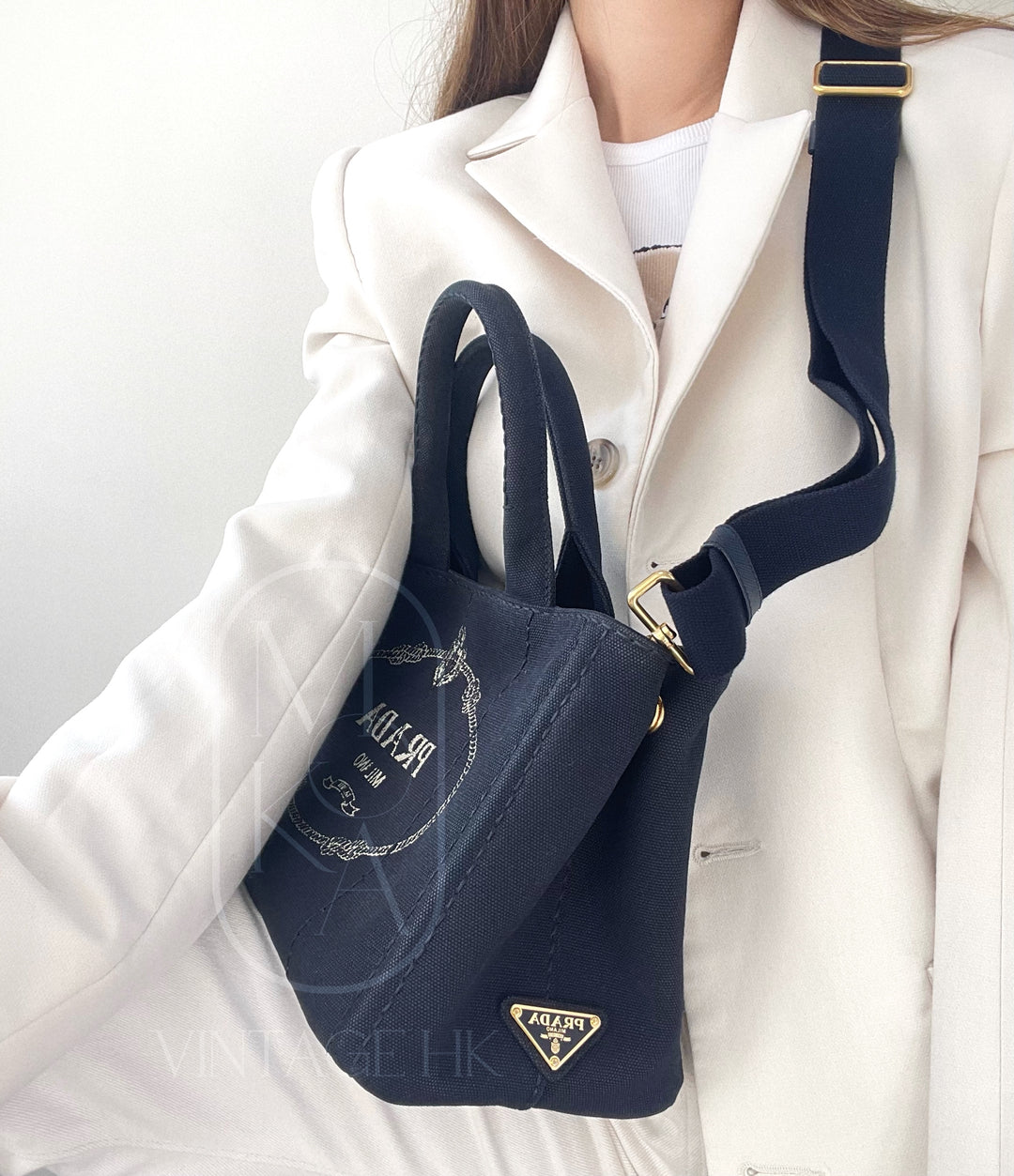 Prada canapa 2way denim shoulder hand bag