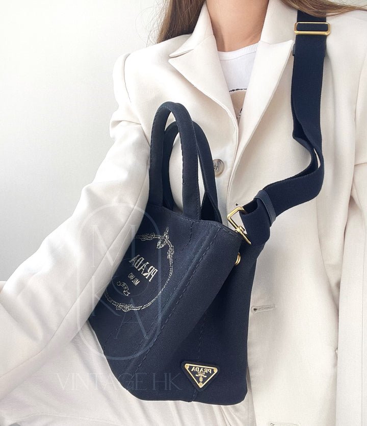 Prada canapa 2way denim shoulder hand bag