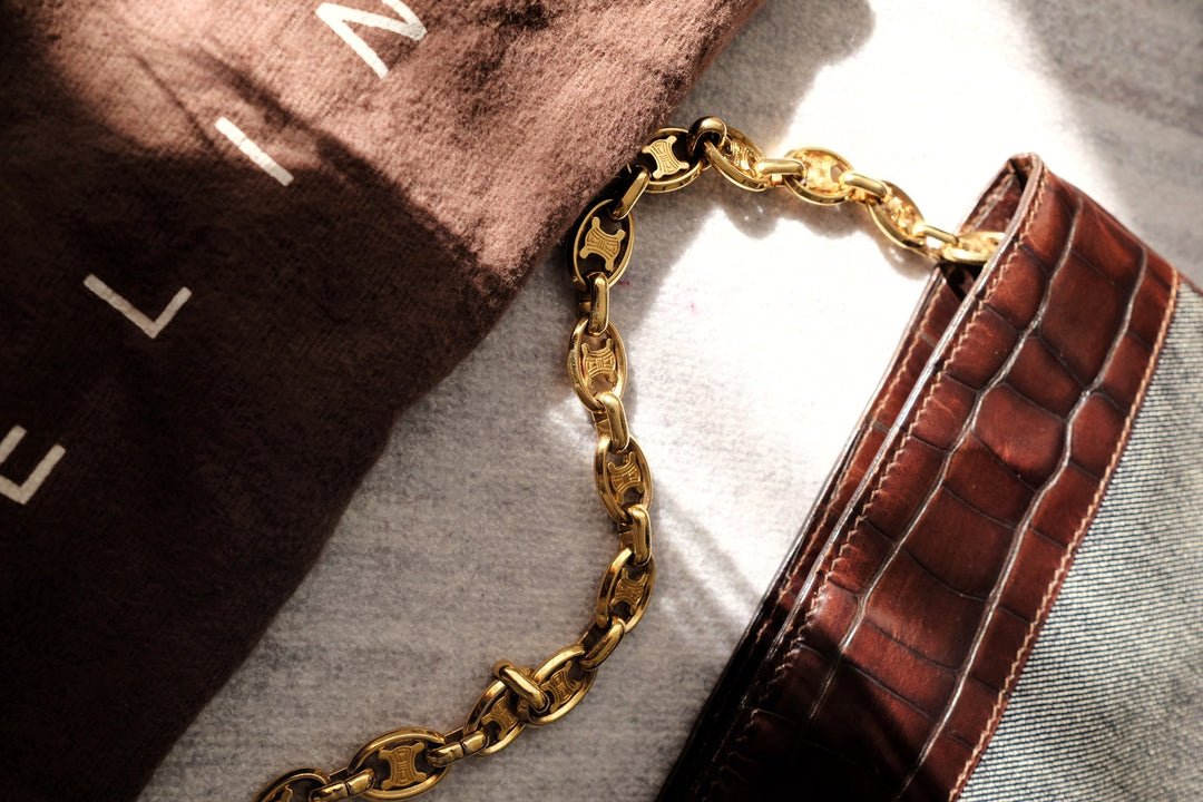 Celine vintage denim and leather chain bag