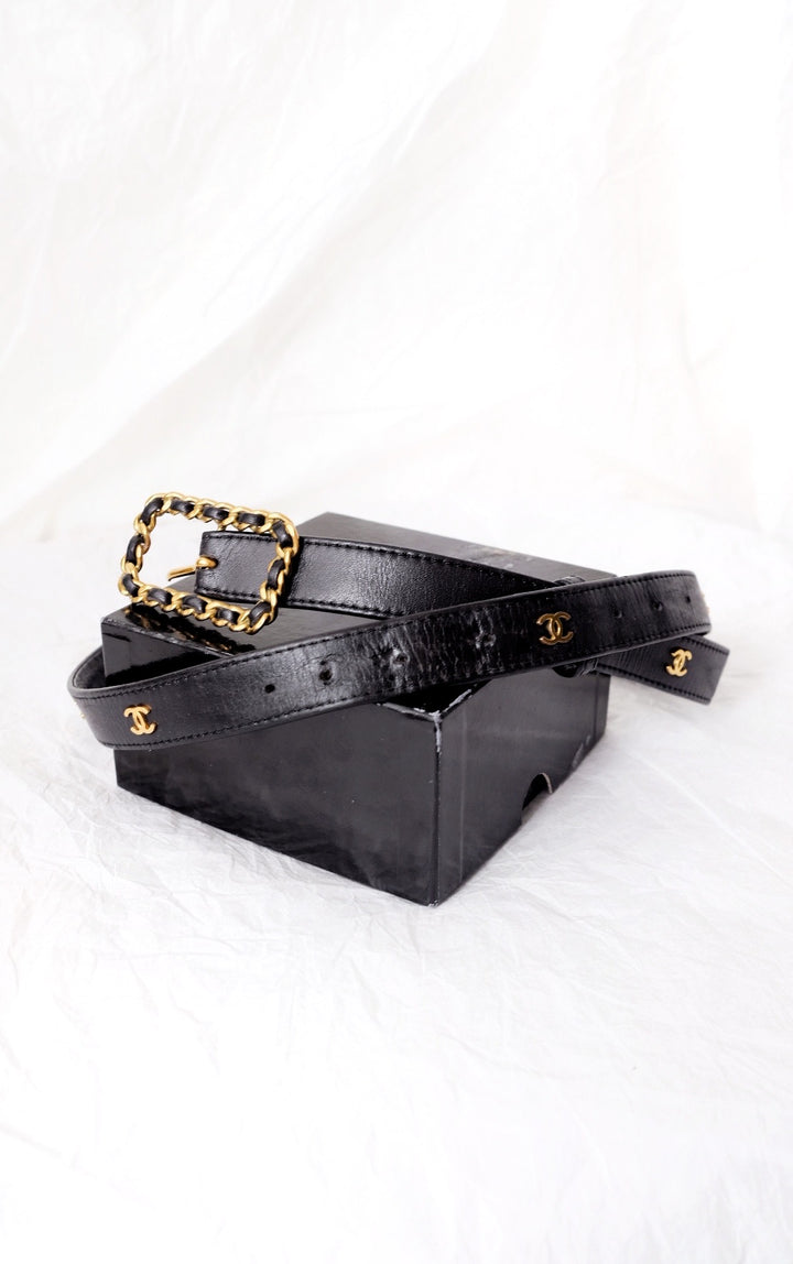 Chanel vintage cc logo leather belt black