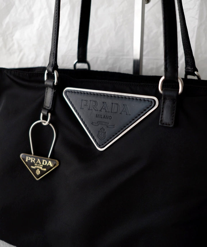 Prada nylon tote bag with keychain