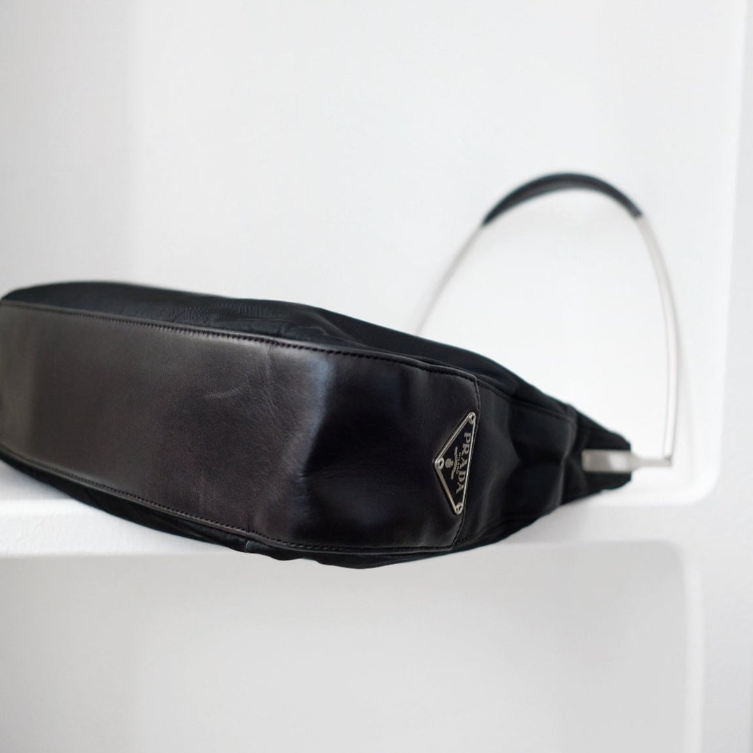 Prada metal strap side logo tote bag