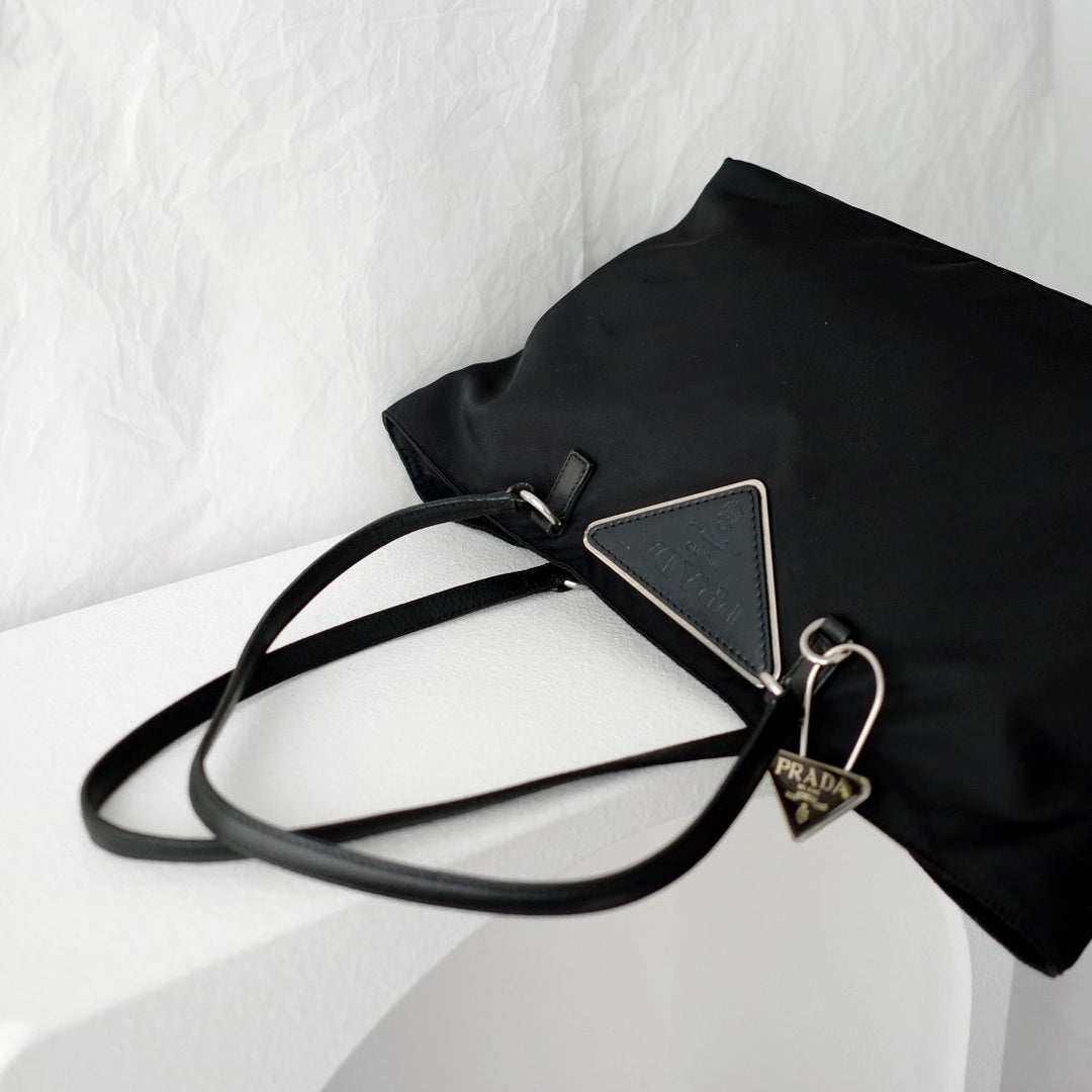 Prada nylon tote bag with keychain