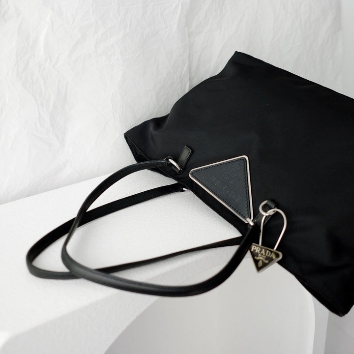 Prada nylon tote bag with keychain
