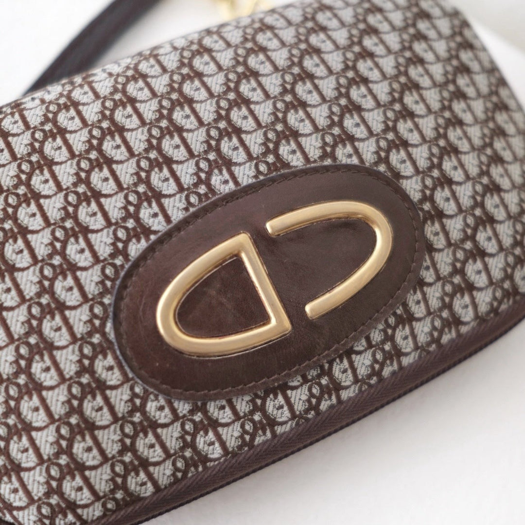 Dior vintage trotter jacquard pouch+chain