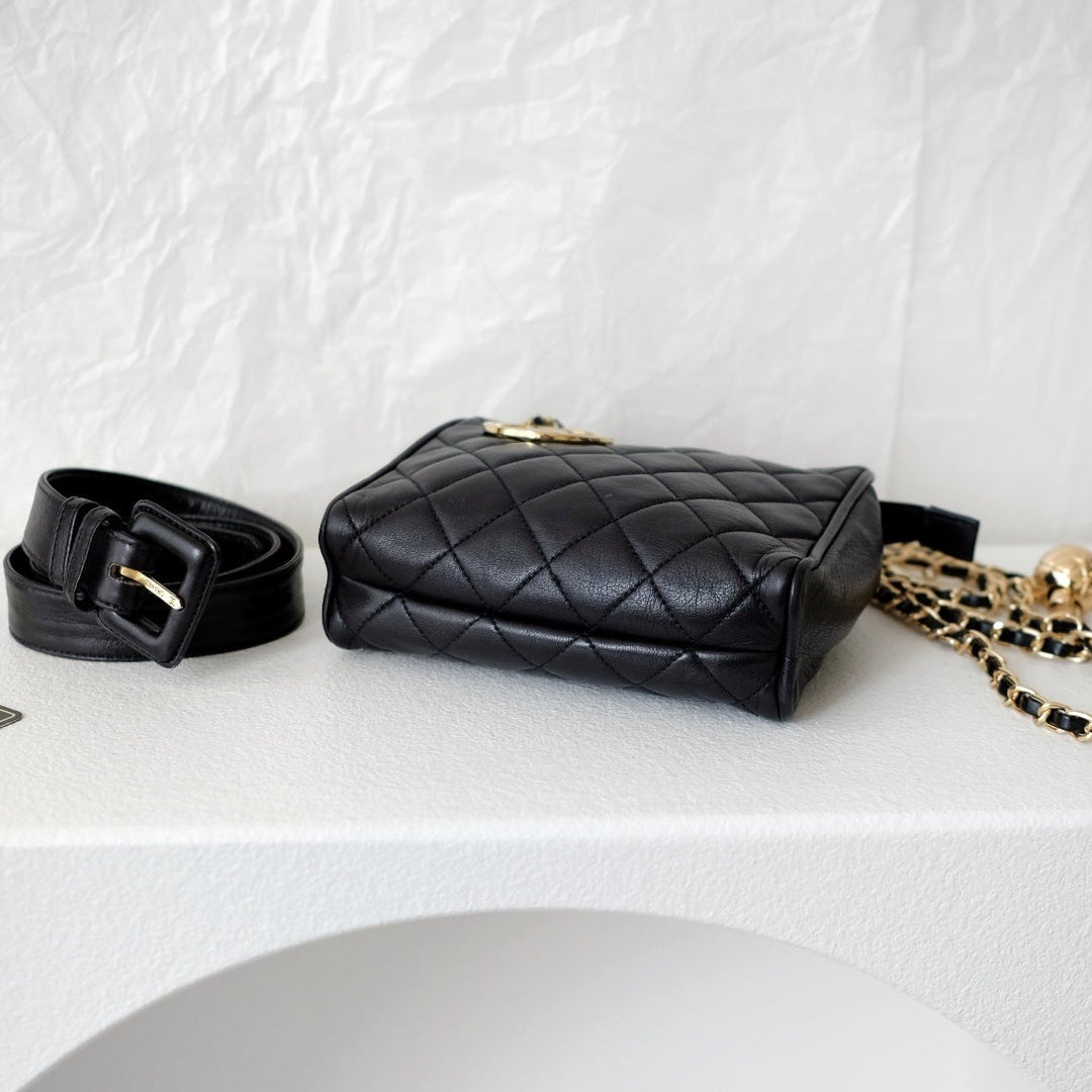 Chanel vintage quilted sheepskin CC belt bag