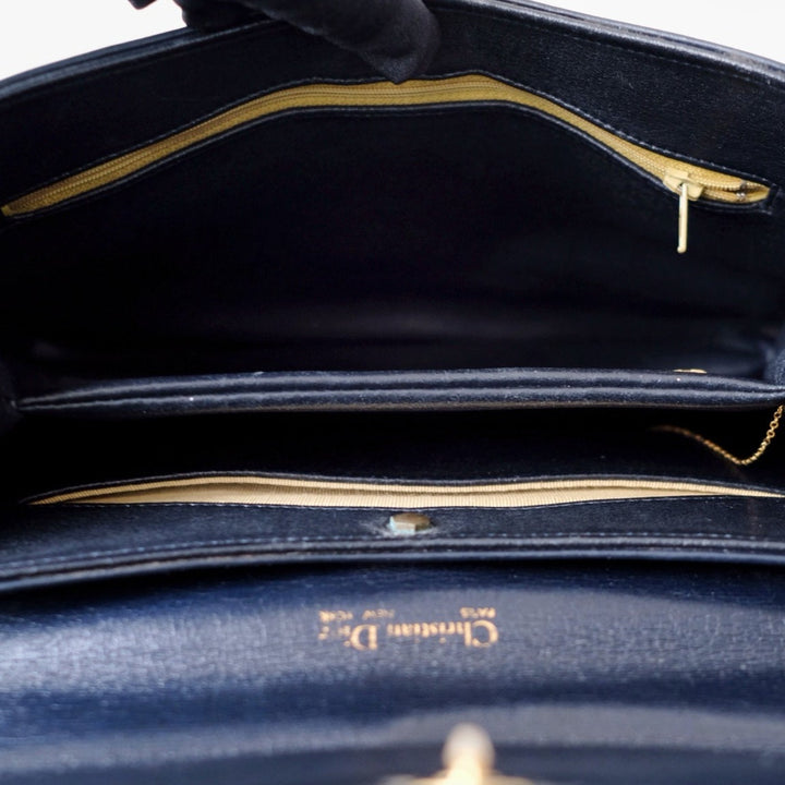 Dior trotteur dark navy cream leather jacquard handbag