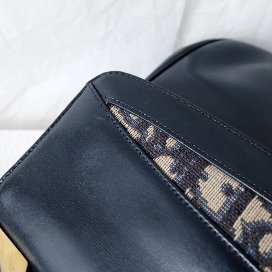Dior trotteur dark navy cream leather jacquard handbag